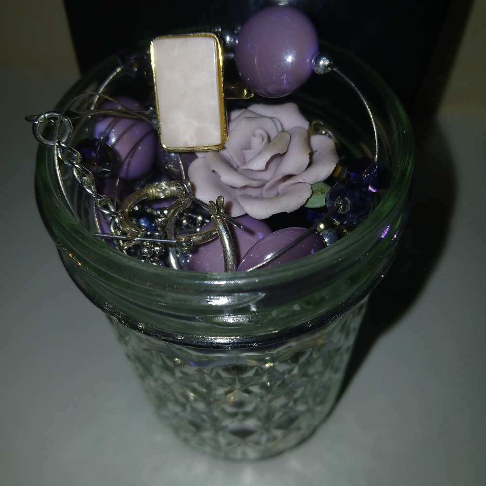 SOLD Purple and Silver Jewelry Collection in Glass Jar